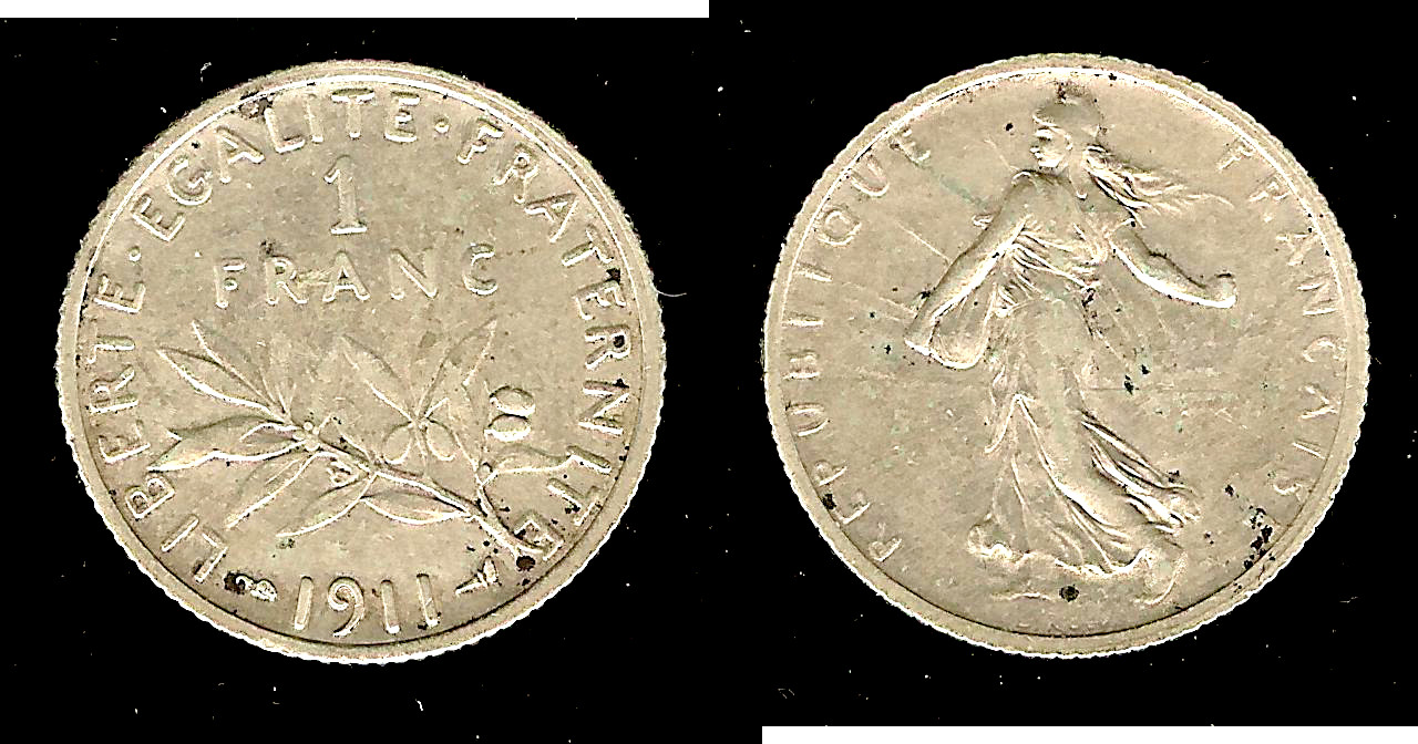 1 franc Semeuse 1911 Paris TTB+